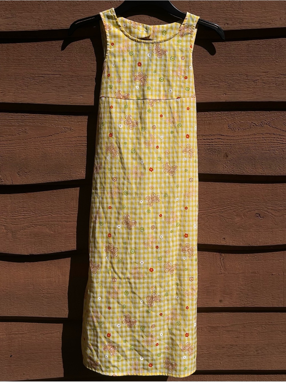 Vintage Y2K My Michelle Girls Yellow Gingham Butterfly Floral Maxi Dress